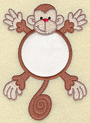 Embroidery Design: Monkey with circle applique<br> 3.58w X 4.91h