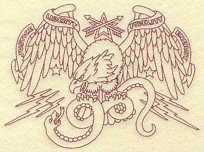 Embroidery Design: American Eagle with snake redwork<br> 6.65w X 4.95h