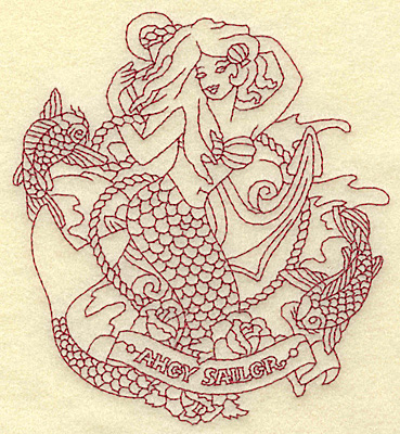 Embroidery Design: Mermaid redwork<br> 4.52w X 4.97h