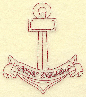 Embroidery Design: Anchor Ahoy Sailor redwork<br> 3.39w X 3.87h