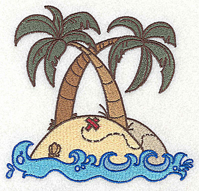 Embroidery Design: Island with palm trees large<br> 4.98w X 4.73h
