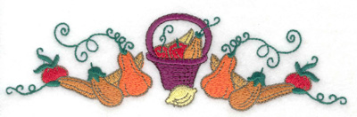 Embroidery Design: Basket with fruits and gourds<br> 6.91w X 1.96h