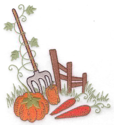 Embroidery Design: Fence pumpkins and carrots<br> 4.42w X 4.97h | Embroidery Legacy Embroidery Design: Fence pumpkins and carrots<br> 4.42w X 4.97h