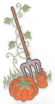 Embroidery Design: Pitchfork and pumpkins<br> 2.52w X 4.97h