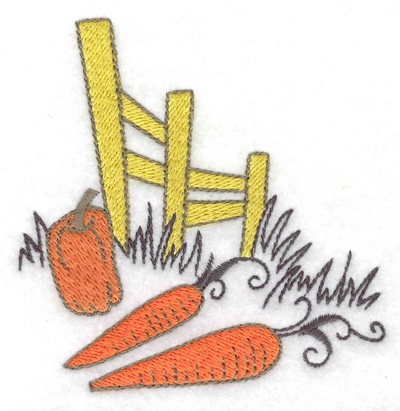 Embroidery Design: Fence with pumpkin and carrots<br> 3.53w X 3.56h
