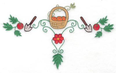 Embroidery Design: Fruit basket with trowels<br> 6.95w X 4.19h