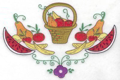 Embroidery Design: Basket with fruit veggies and flower<br> 6.88w X 4.60h | Embroidery Legacy Embroidery Design: Basket with fruit veggies and flower<br> 6.88w X 4.60h