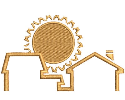Embroidery Design: Sun Behind Houses<br> 3.95w X 2.47h