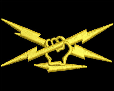 Embroidery Design: Hand holding Lightening Bolt<br> 2.96w X 1.44h