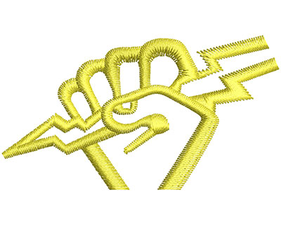 Embroidery Design: Hand holding Lightening Bolt<br> 2.53w X 1.41h