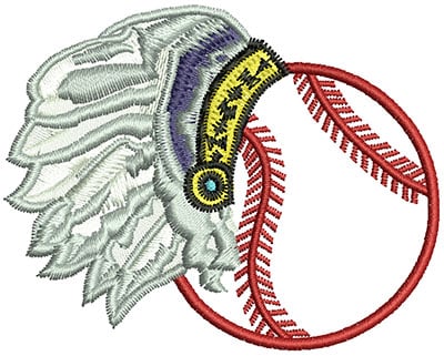 Embroidery Design: Baseball with Indian Feather Headset<br> 2.76w X 2.20h
