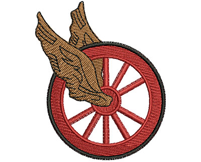Embroidery Design: Wheel with Wings<br> 2.01w X 2.43h