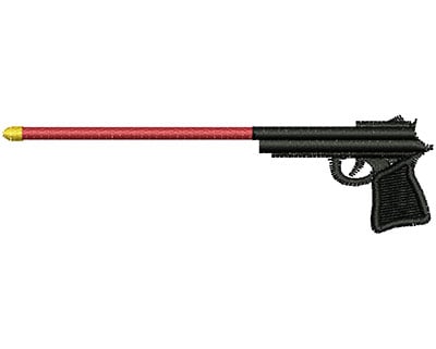 Embroidery Design: Gun Shooting Bullet<br> 3.65w X 1.01h