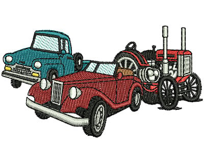 Embroidery Design: Truck, Convertible, Tractor<br> 3.50w X 1.94h