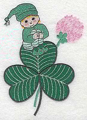 Embroidery Design: Leprechaun on shamrock large<br> 3.56w X 4.94h