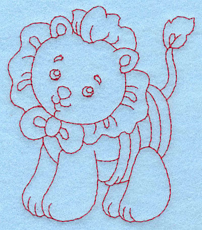 Embroidery Design: Baby Lion redwork<br> 3.33w X 3.87h
