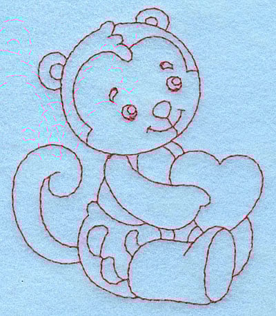 Embroidery Design: Baby Monkey redwork<br> 3.27w X 3.87h