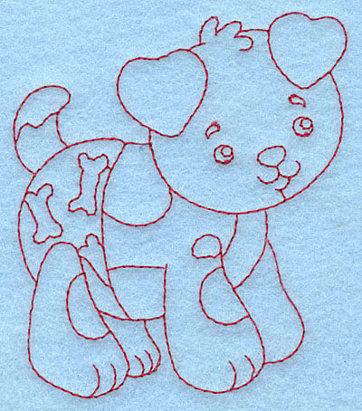 Embroidery Design: Baby Puppy redwork<br> 3.36w X 3.87h