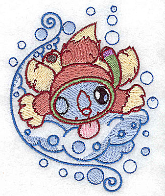 Embroidery Design: Bubble bath squirrel snorkelling small<br> 3.19w X 3.89h