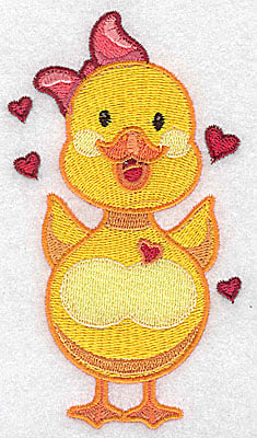 Embroidery Design: Duck with hearts large<br> 2.82w X 4.99h