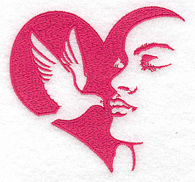 Embroidery Design: Heart dove and woman large<br> 3.86w X 3.59h