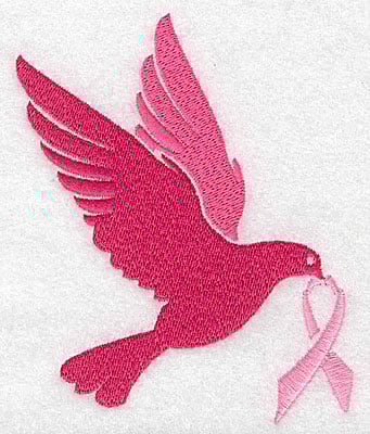 Embroidery Design: Dove with breast cancer ribbon extra large<br> 3.80w X 4.96h