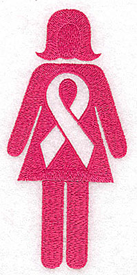 Embroidery Design: Woman with breast cancer ribbon large<br> 2.30w X 4.97h