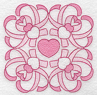 Embroidery Design: Ribbons and hearts large<br> 4.96w X 4.97h