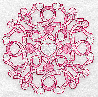 Embroidery Design: Ribbons and mini hearts large<br> 4.96w X 4.95h