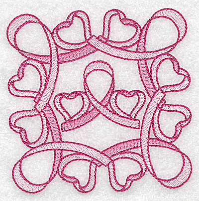 Embroidery Design: Ribbons bows and hearts small<br> 3.83w X 3.83h