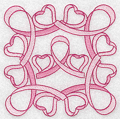 Embroidery Design: Ribbons bows and hearts large<br> 4.97w X 4.97h