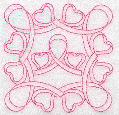 Embroidery Design: Ribbons hearts redwork large<br> 4.97w X 4.97h