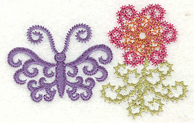 Embroidery Design: Butterfly and flower<br> 3.32w X 2.14h
