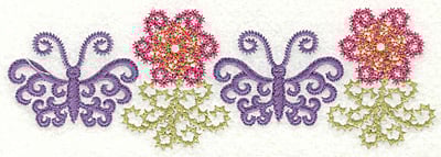 Embroidery Design: Butterfly and flower border<br> 6.39w X 2.14h | Embroidery Legacy Embroidery Design: Butterfly and flower border<br> 6.39w X 2.14h