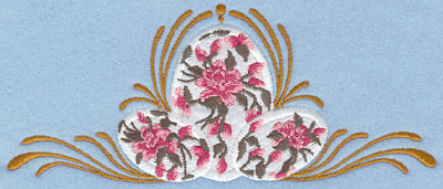 Embroidery Design: Floral easter eggs applique with swirls<br>6.98w X 2.92h