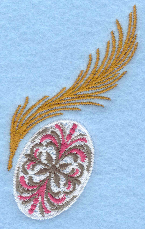 Embroidery Design: Patterned egg with feather<br>1.87w X 3.10h