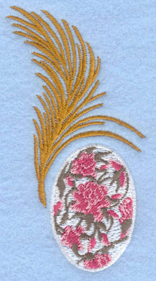 Embroidery Design: Small rose egg with small feather<br>2.27w X 4.08h