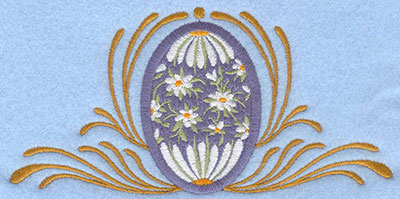 Embroidery Design: Medium applique daisy egg with swirls<br>6.12w X 2.99h | Embroidery Legacy Embroidery Design: Medium applique daisy egg with swirls<br>6.12w X 2.99h