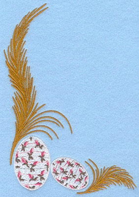 Embroidery Design: Two feathers with rose bud eggs<br>4.93w X 7.00h