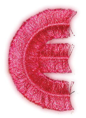 Embroidery Design: Fringe Block Letter E<br>1.68" x 2.80"