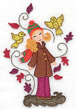 Embroidery Design: Girl with birds large<br> 3.33w X 4.99h