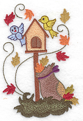 Embroidery Design: Birdhouse with leaf bag large<br> 3.27w X 4.97h