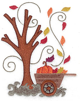 Embroidery Design: Cart with pumpkin and leaves large<br> 4.02w X 4.93h