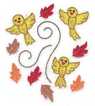 Embroidery Design: Birds and leaves<br> 2.82w X 3.35h