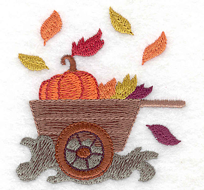 Embroidery Design: Cart with pumpkin and leaves<br> 2.68w X 2.91h