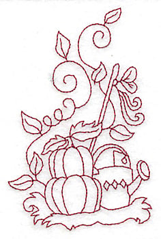 Embroidery Design: Pumpkins and watering can redwork<br> 2.53w X 3.89h