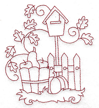 Embroidery Design: Harvest in basket redwork<br> 3.37w X 3.83h