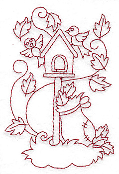 Embroidery Design: Birdhouse redwork<br> 2.66w X 3.88h