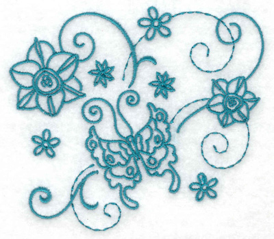 Embroidery Design: Butterfly and flowers 1 small<br> 3.88w X 3.45h