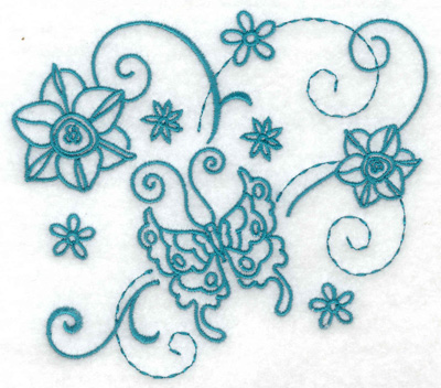 Embroidery Design: Butterfly and flowers 1 large<br> 4.97w X 4.42h